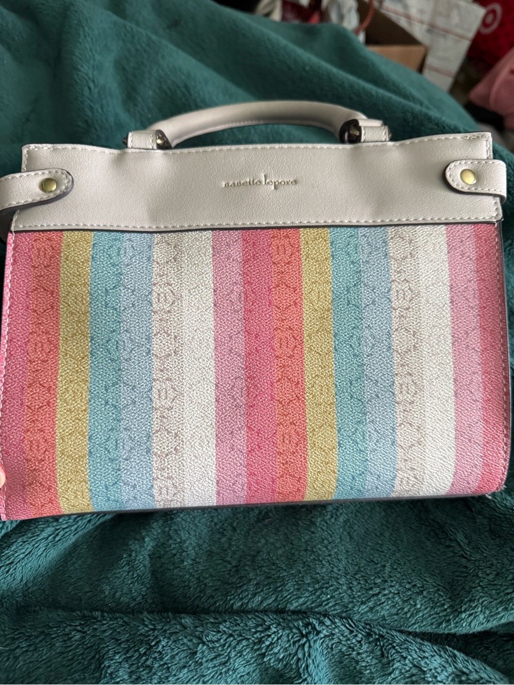 Nanette Lepore Pastel Stripe Satchel - Pink, Blue, Yellow, White